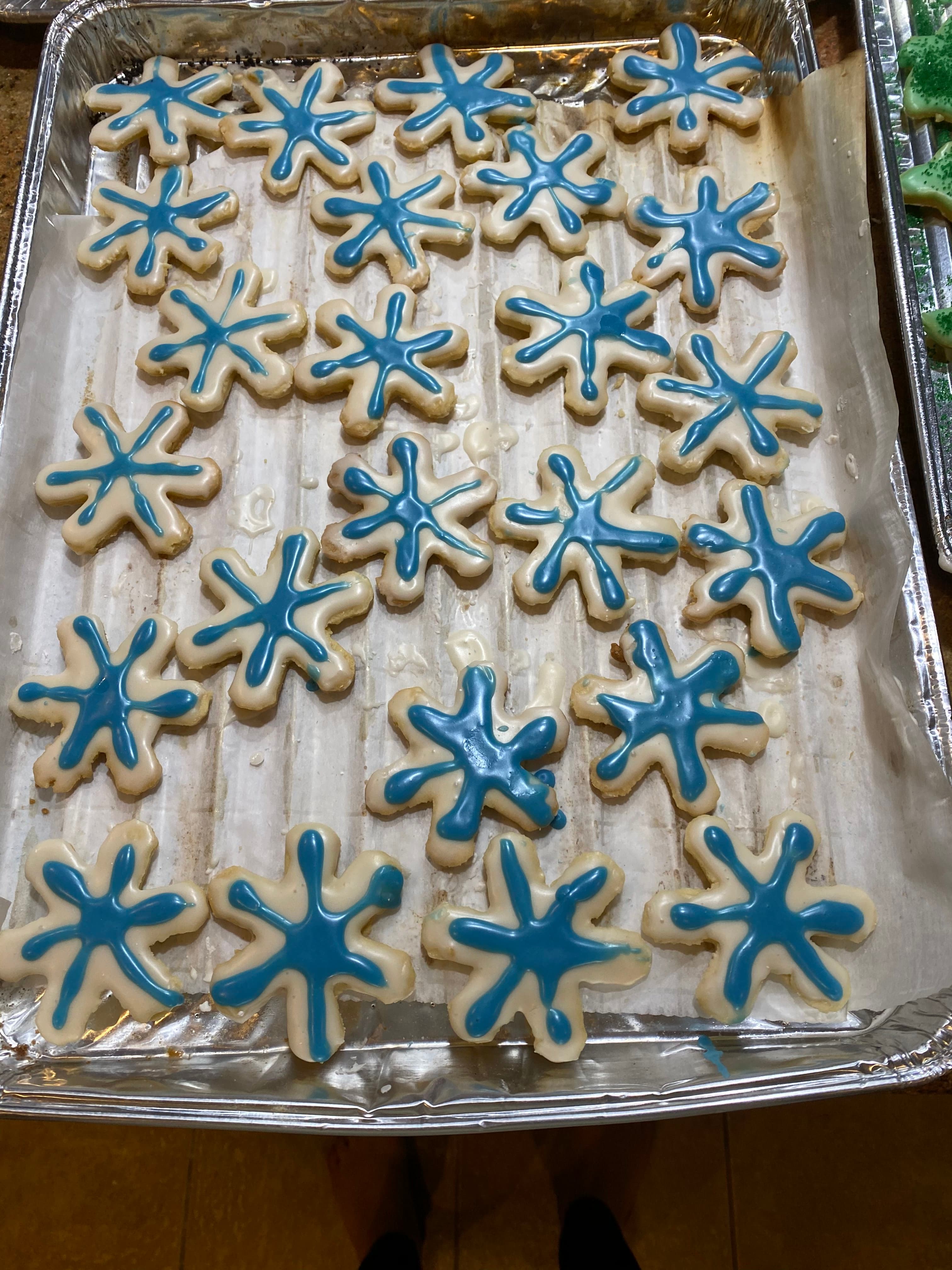 Gingerbread-style decorated cookies on a tray