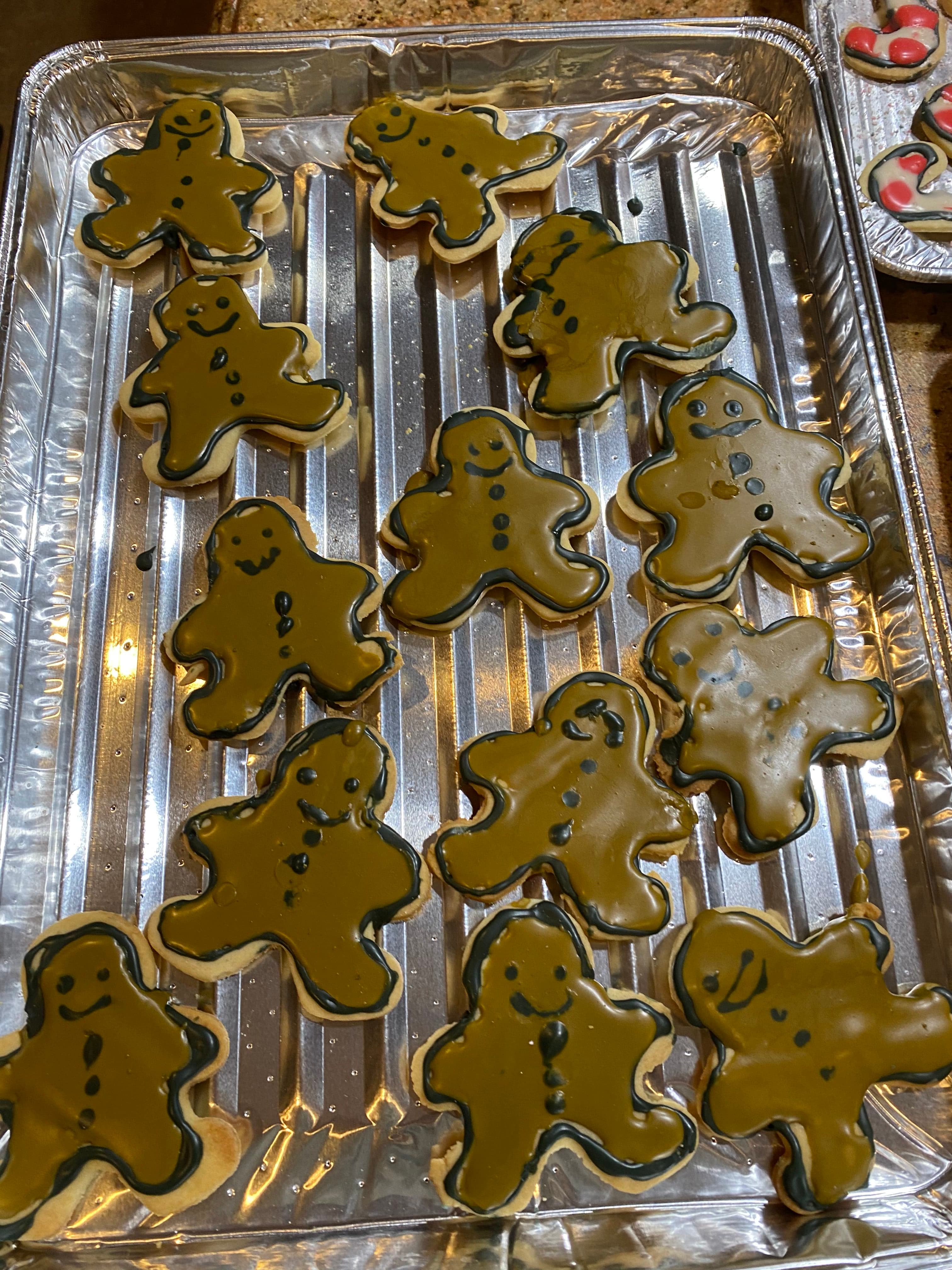 Blue iced sugar cookies on a tray